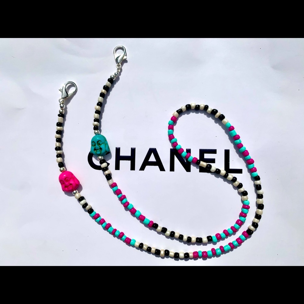 Handmade Funky Buddha mask and glasses chain